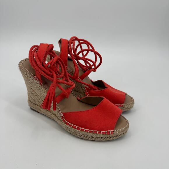 Merona Maren Lace Up Wedge Espadrille Strappy Wedge Heels Sandals Red Orange 9 - Picture 2 of 10